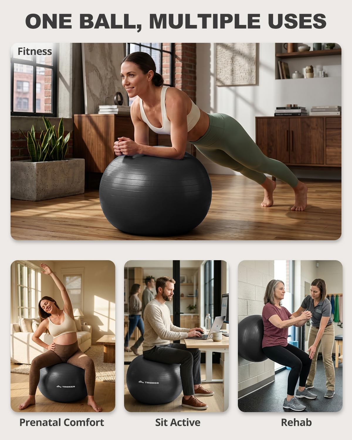 Yoga Ball for Exercise, Pilates, Core & Balance Training, Stability Ball for Pregnancy & Birthing Prep, Physical Therapy, Daily Stretching, Office Chair for Active Sitting, Quick Pump Included