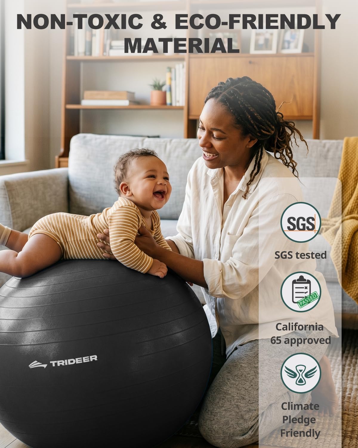 Yoga Ball for Exercise, Pilates, Core & Balance Training, Stability Ball for Pregnancy & Birthing Prep, Physical Therapy, Daily Stretching, Office Chair for Active Sitting, Quick Pump Included
