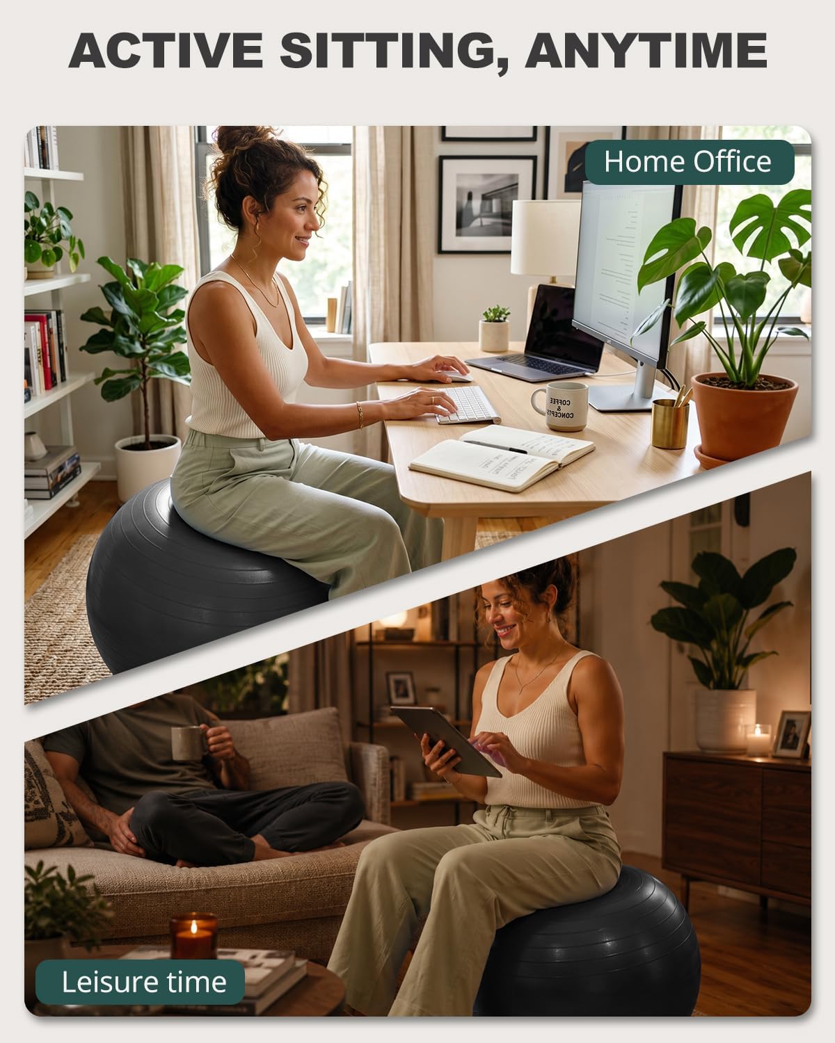 Yoga Ball for Exercise, Pilates, Core & Balance Training, Stability Ball for Pregnancy & Birthing Prep, Physical Therapy, Daily Stretching, Office Chair for Active Sitting, Quick Pump Included