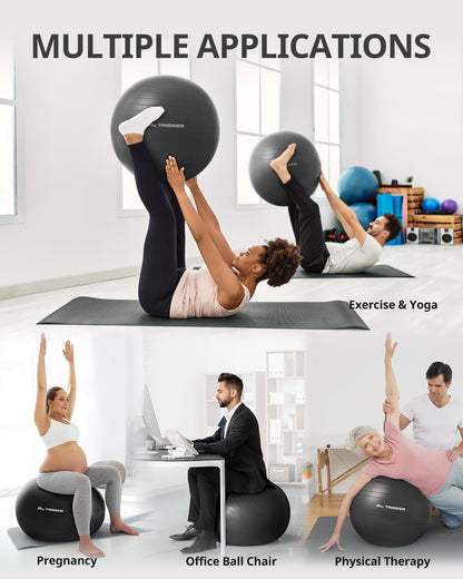 Yoga Ball for Exercise, Pilates, Core & Balance Training, Stability Ball for Pregnancy & Birthing Prep, Physical Therapy, Daily Stretching, Office Chair for Active Sitting, Quick Pump Included