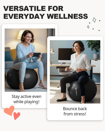Yoga Ball for Exercise, Pilates, Core & Balance Training, Stability Ball for Pregnancy & Birthing Prep, Physical Therapy, Daily Stretching, Office Chair for Active Sitting, Quick Pump Included