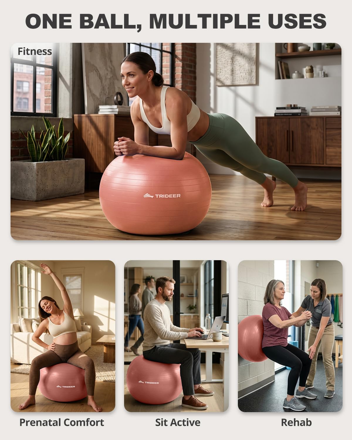Yoga Ball for Exercise, Pilates, Core & Balance Training, Stability Ball for Pregnancy & Birthing Prep, Physical Therapy, Daily Stretching, Office Chair for Active Sitting, Quick Pump Included