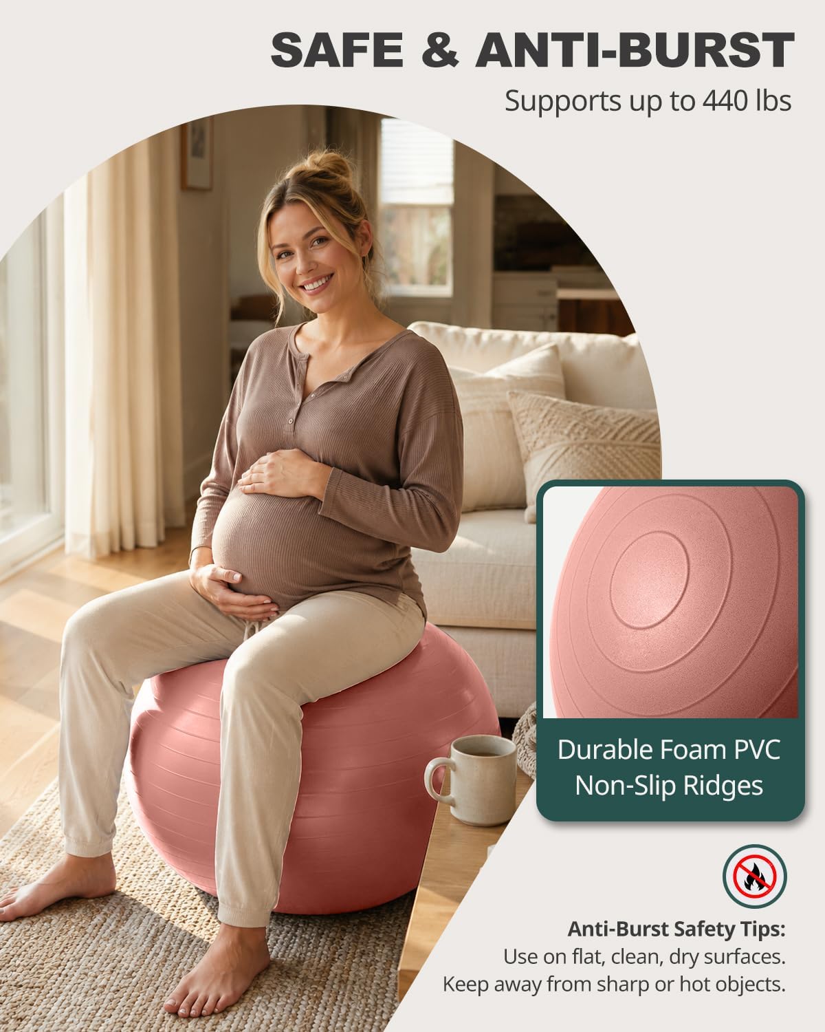 Yoga Ball for Exercise, Pilates, Core & Balance Training, Stability Ball for Pregnancy & Birthing Prep, Physical Therapy, Daily Stretching, Office Chair for Active Sitting, Quick Pump Included