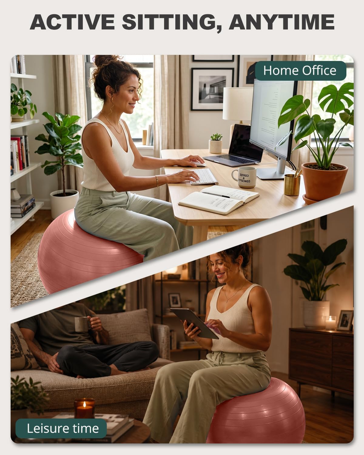 Yoga Ball for Exercise, Pilates, Core & Balance Training, Stability Ball for Pregnancy & Birthing Prep, Physical Therapy, Daily Stretching, Office Chair for Active Sitting, Quick Pump Included