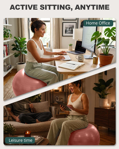 Yoga Ball for Exercise, Pilates, Core & Balance Training, Stability Ball for Pregnancy & Birthing Prep, Physical Therapy, Daily Stretching, Office Chair for Active Sitting, Quick Pump Included