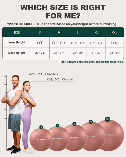 Yoga Ball for Exercise, Pilates, Core & Balance Training, Stability Ball for Pregnancy & Birthing Prep, Physical Therapy, Daily Stretching, Office Chair for Active Sitting, Quick Pump Included