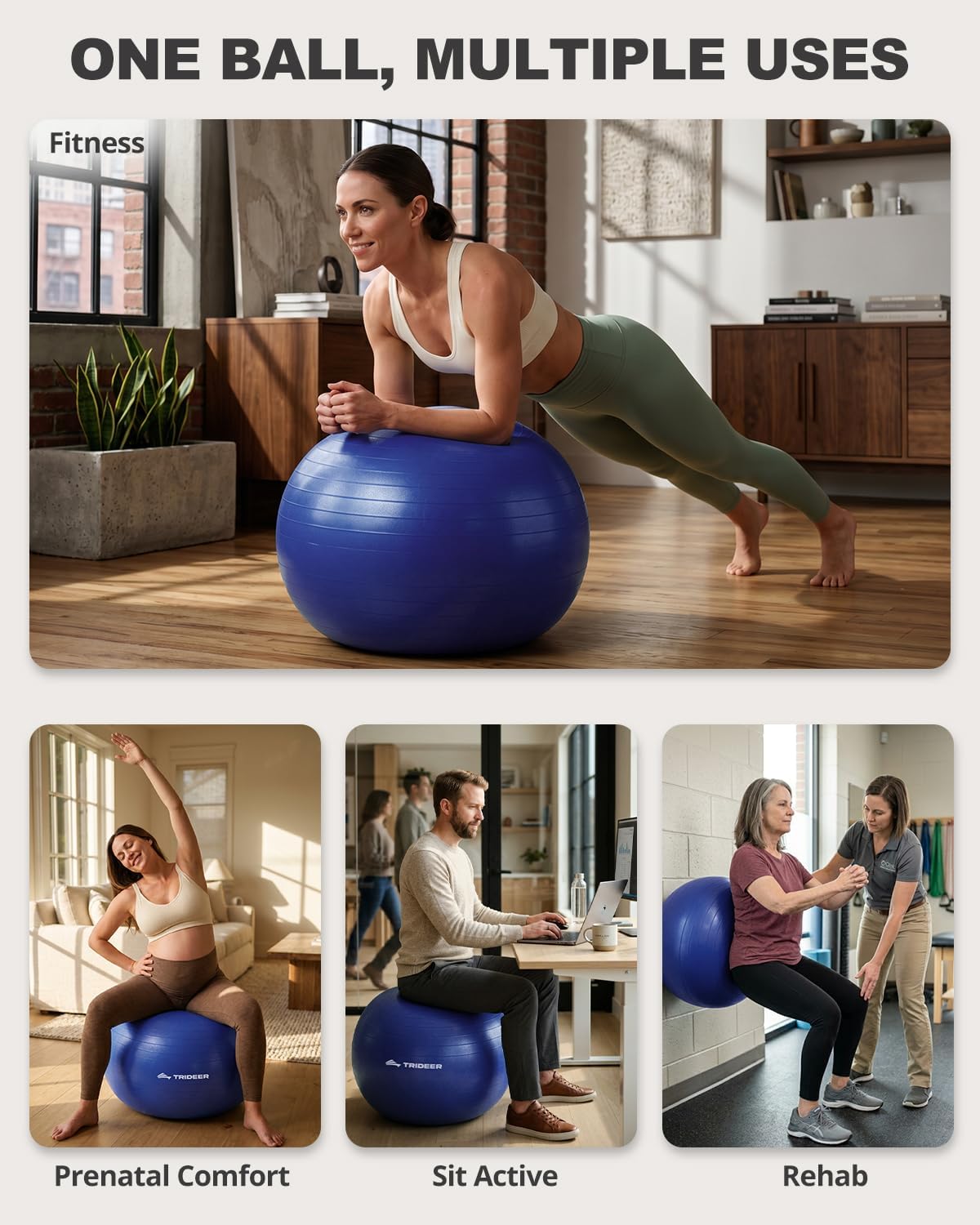 Yoga Ball for Exercise, Pilates, Core & Balance Training, Stability Ball for Pregnancy & Birthing Prep, Physical Therapy, Daily Stretching, Office Chair for Active Sitting, Quick Pump Included