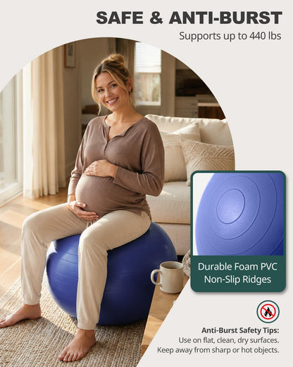 Yoga Ball for Exercise, Pilates, Core & Balance Training, Stability Ball for Pregnancy & Birthing Prep, Physical Therapy, Daily Stretching, Office Chair for Active Sitting, Quick Pump Included