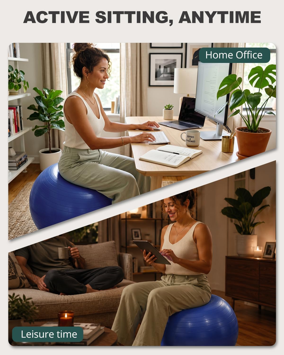 Yoga Ball for Exercise, Pilates, Core & Balance Training, Stability Ball for Pregnancy & Birthing Prep, Physical Therapy, Daily Stretching, Office Chair for Active Sitting, Quick Pump Included