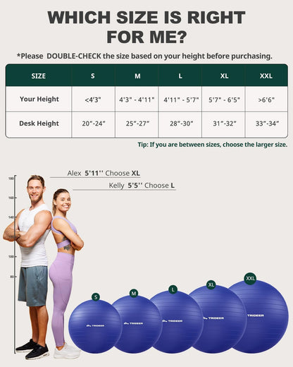 Yoga Ball for Exercise, Pilates, Core & Balance Training, Stability Ball for Pregnancy & Birthing Prep, Physical Therapy, Daily Stretching, Office Chair for Active Sitting, Quick Pump Included