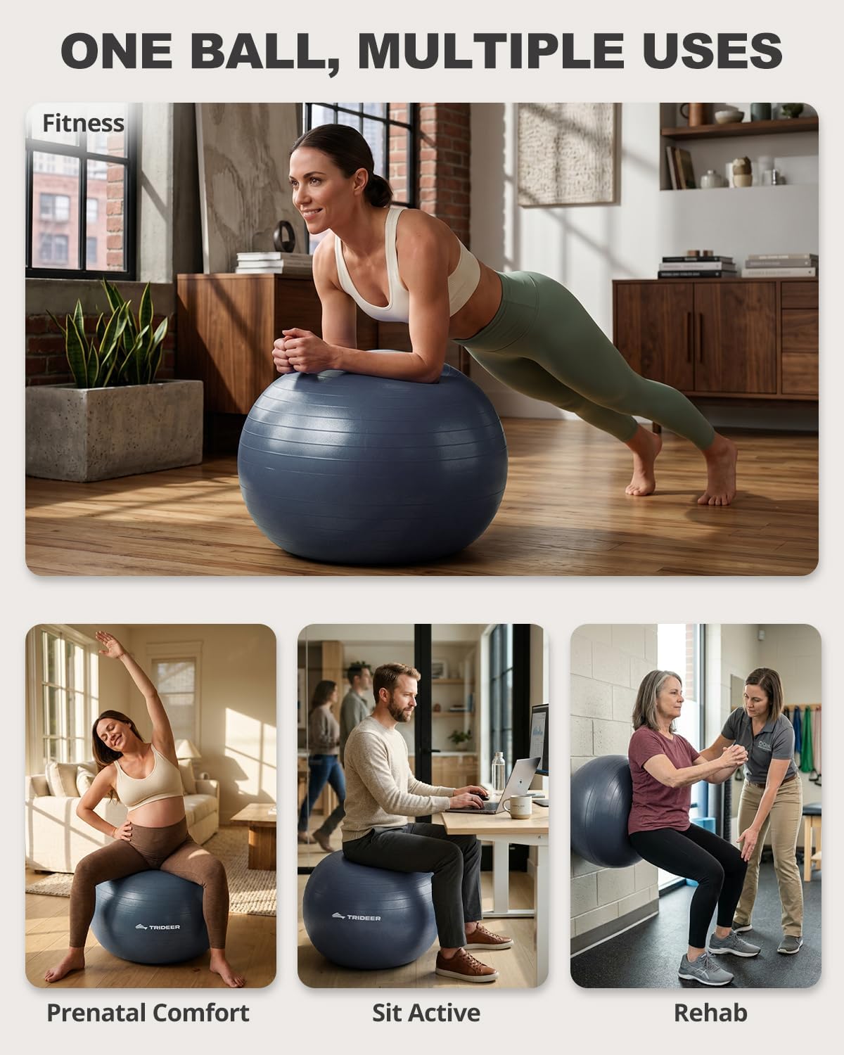 Yoga Ball for Exercise, Pilates, Core & Balance Training, Stability Ball for Pregnancy & Birthing Prep, Physical Therapy, Daily Stretching, Office Chair for Active Sitting, Quick Pump Included
