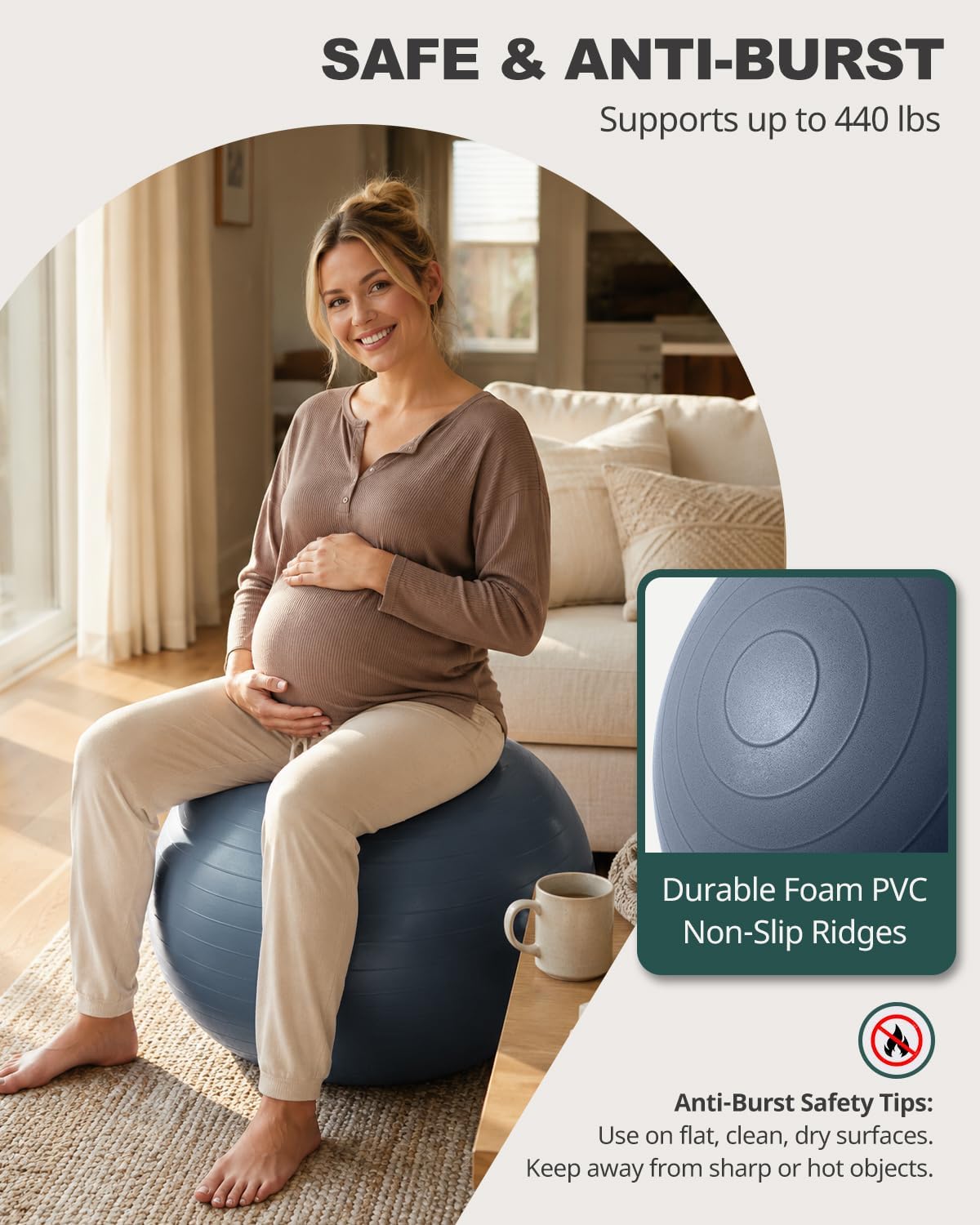 Yoga Ball for Exercise, Pilates, Core & Balance Training, Stability Ball for Pregnancy & Birthing Prep, Physical Therapy, Daily Stretching, Office Chair for Active Sitting, Quick Pump Included