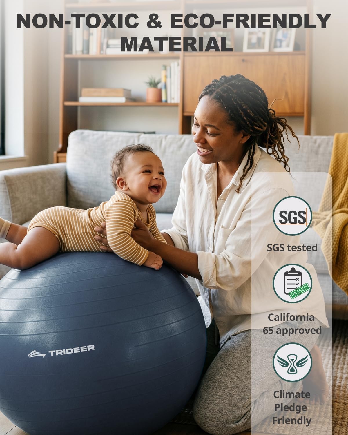 Yoga Ball for Exercise, Pilates, Core & Balance Training, Stability Ball for Pregnancy & Birthing Prep, Physical Therapy, Daily Stretching, Office Chair for Active Sitting, Quick Pump Included