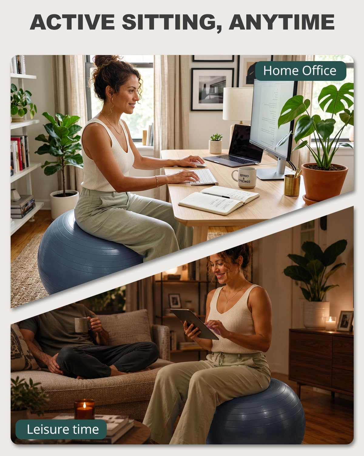 Yoga Ball for Exercise, Pilates, Core & Balance Training, Stability Ball for Pregnancy & Birthing Prep, Physical Therapy, Daily Stretching, Office Chair for Active Sitting, Quick Pump Included