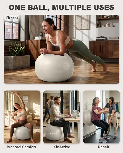 Yoga Ball for Exercise, Pilates, Core & Balance Training, Stability Ball for Pregnancy & Birthing Prep, Physical Therapy, Daily Stretching, Office Chair for Active Sitting, Quick Pump Included