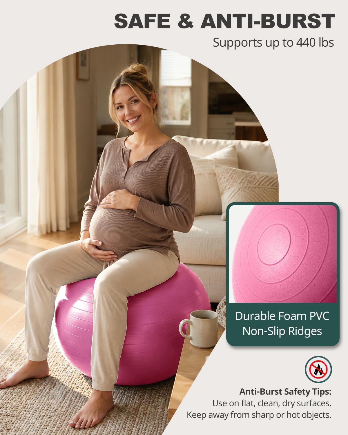 Yoga Ball for Exercise, Pilates, Core & Balance Training, Stability Ball for Pregnancy & Birthing Prep, Physical Therapy, Daily Stretching, Office Chair for Active Sitting, Quick Pump Included