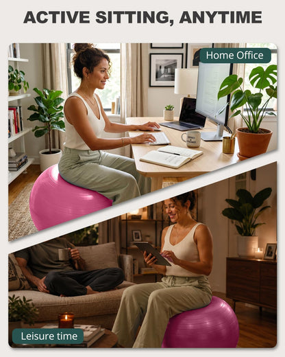 Yoga Ball for Exercise, Pilates, Core & Balance Training, Stability Ball for Pregnancy & Birthing Prep, Physical Therapy, Daily Stretching, Office Chair for Active Sitting, Quick Pump Included