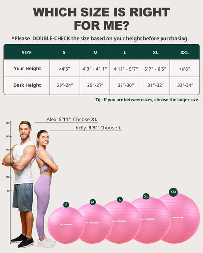 Yoga Ball for Exercise, Pilates, Core & Balance Training, Stability Ball for Pregnancy & Birthing Prep, Physical Therapy, Daily Stretching, Office Chair for Active Sitting, Quick Pump Included