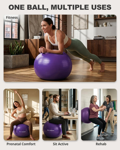 Yoga Ball for Exercise, Pilates, Core & Balance Training, Stability Ball for Pregnancy & Birthing Prep, Physical Therapy, Daily Stretching, Office Chair for Active Sitting, Quick Pump Included
