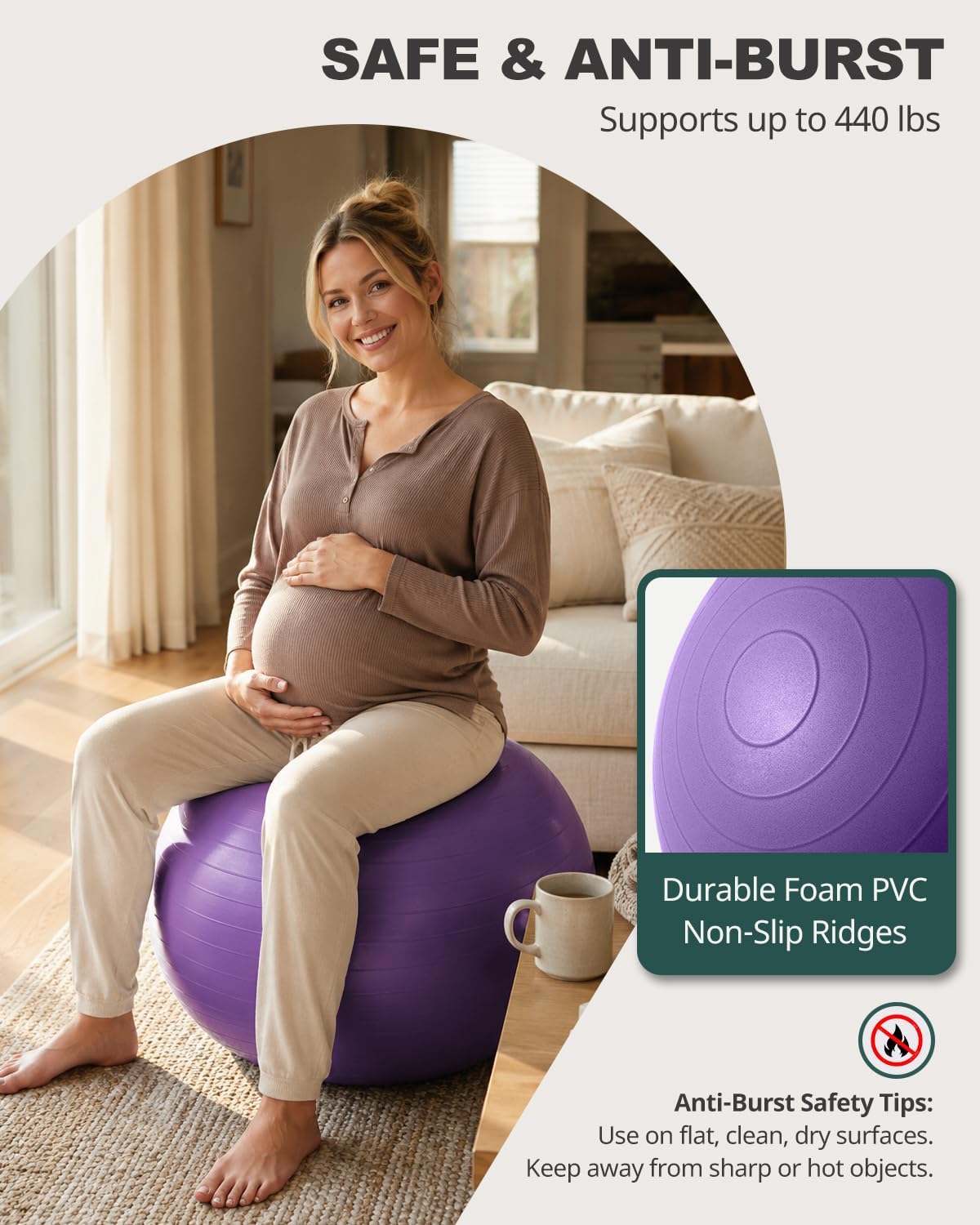 Yoga Ball for Exercise, Pilates, Core & Balance Training, Stability Ball for Pregnancy & Birthing Prep, Physical Therapy, Daily Stretching, Office Chair for Active Sitting, Quick Pump Included