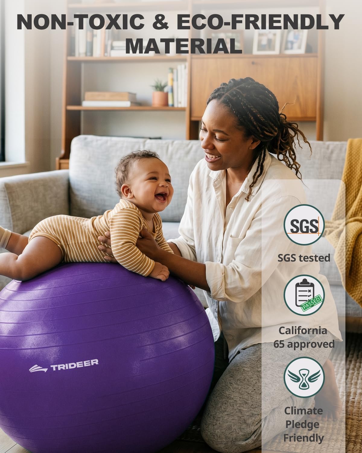 Yoga Ball for Exercise, Pilates, Core & Balance Training, Stability Ball for Pregnancy & Birthing Prep, Physical Therapy, Daily Stretching, Office Chair for Active Sitting, Quick Pump Included