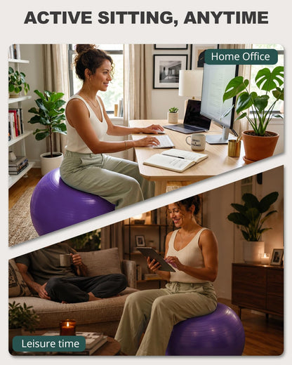 Yoga Ball for Exercise, Pilates, Core & Balance Training, Stability Ball for Pregnancy & Birthing Prep, Physical Therapy, Daily Stretching, Office Chair for Active Sitting, Quick Pump Included