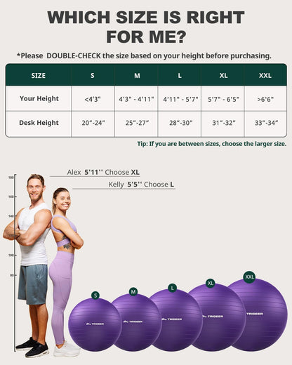 Yoga Ball for Exercise, Pilates, Core & Balance Training, Stability Ball for Pregnancy & Birthing Prep, Physical Therapy, Daily Stretching, Office Chair for Active Sitting, Quick Pump Included