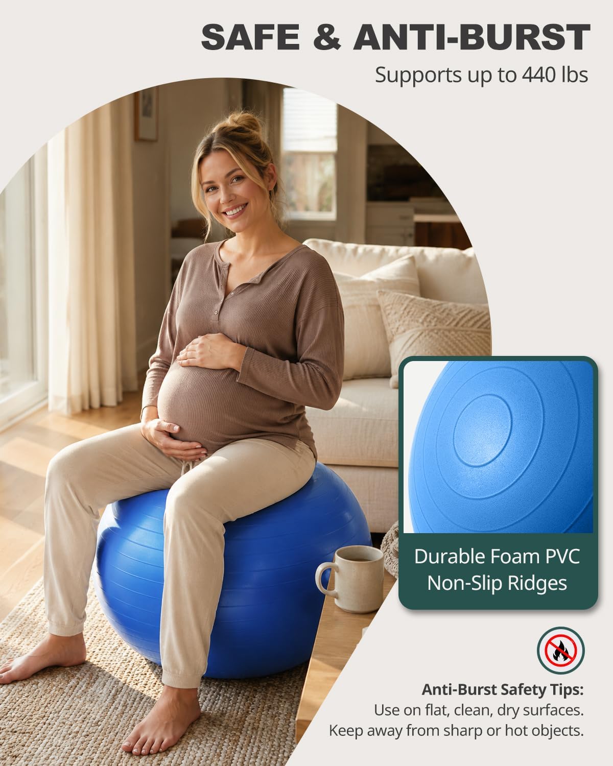 Yoga Ball for Exercise, Pilates, Core & Balance Training, Stability Ball for Pregnancy & Birthing Prep, Physical Therapy, Daily Stretching, Office Chair for Active Sitting, Quick Pump Included
