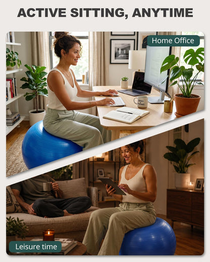 Yoga Ball for Exercise, Pilates, Core & Balance Training, Stability Ball for Pregnancy & Birthing Prep, Physical Therapy, Daily Stretching, Office Chair for Active Sitting, Quick Pump Included