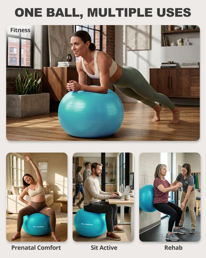 Yoga Ball for Exercise, Pilates, Core & Balance Training, Stability Ball for Pregnancy & Birthing Prep, Physical Therapy, Daily Stretching, Office Chair for Active Sitting, Quick Pump Included