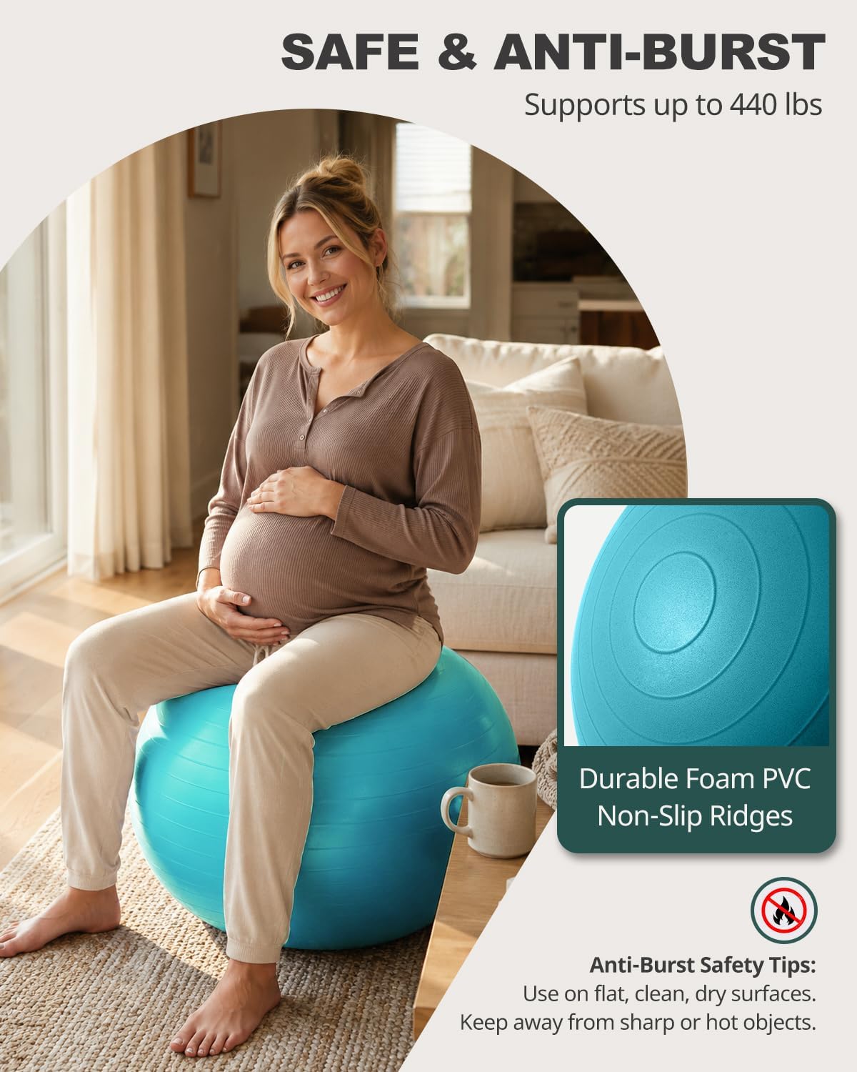 Yoga Ball for Exercise, Pilates, Core & Balance Training, Stability Ball for Pregnancy & Birthing Prep, Physical Therapy, Daily Stretching, Office Chair for Active Sitting, Quick Pump Included
