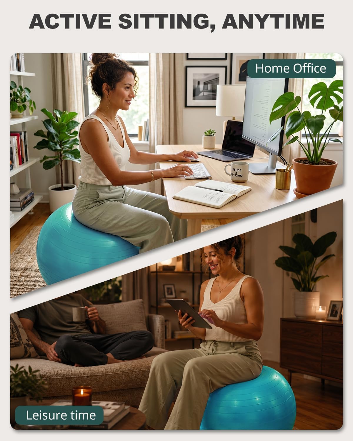 Yoga Ball for Exercise, Pilates, Core & Balance Training, Stability Ball for Pregnancy & Birthing Prep, Physical Therapy, Daily Stretching, Office Chair for Active Sitting, Quick Pump Included