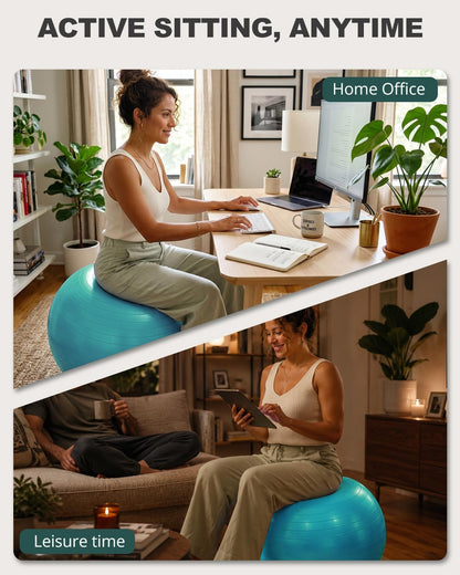 Yoga Ball for Exercise, Pilates, Core & Balance Training, Stability Ball for Pregnancy & Birthing Prep, Physical Therapy, Daily Stretching, Office Chair for Active Sitting, Quick Pump Included