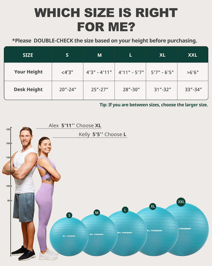 Yoga Ball for Exercise, Pilates, Core & Balance Training, Stability Ball for Pregnancy & Birthing Prep, Physical Therapy, Daily Stretching, Office Chair for Active Sitting, Quick Pump Included