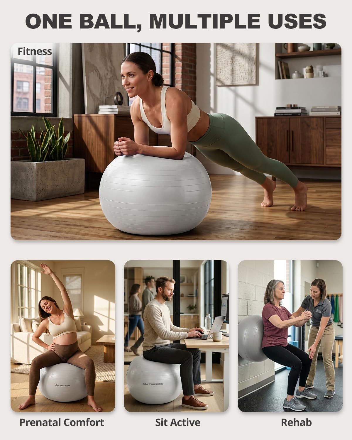 Yoga Ball for Exercise, Pilates, Core & Balance Training, Stability Ball for Pregnancy & Birthing Prep, Physical Therapy, Daily Stretching, Office Chair for Active Sitting, Quick Pump Included