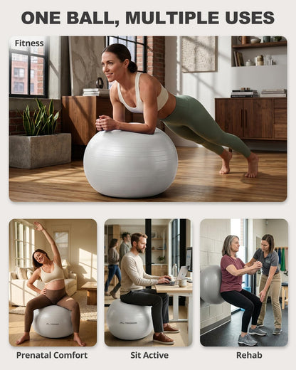 Yoga Ball for Exercise, Pilates, Core & Balance Training, Stability Ball for Pregnancy & Birthing Prep, Physical Therapy, Daily Stretching, Office Chair for Active Sitting, Quick Pump Included