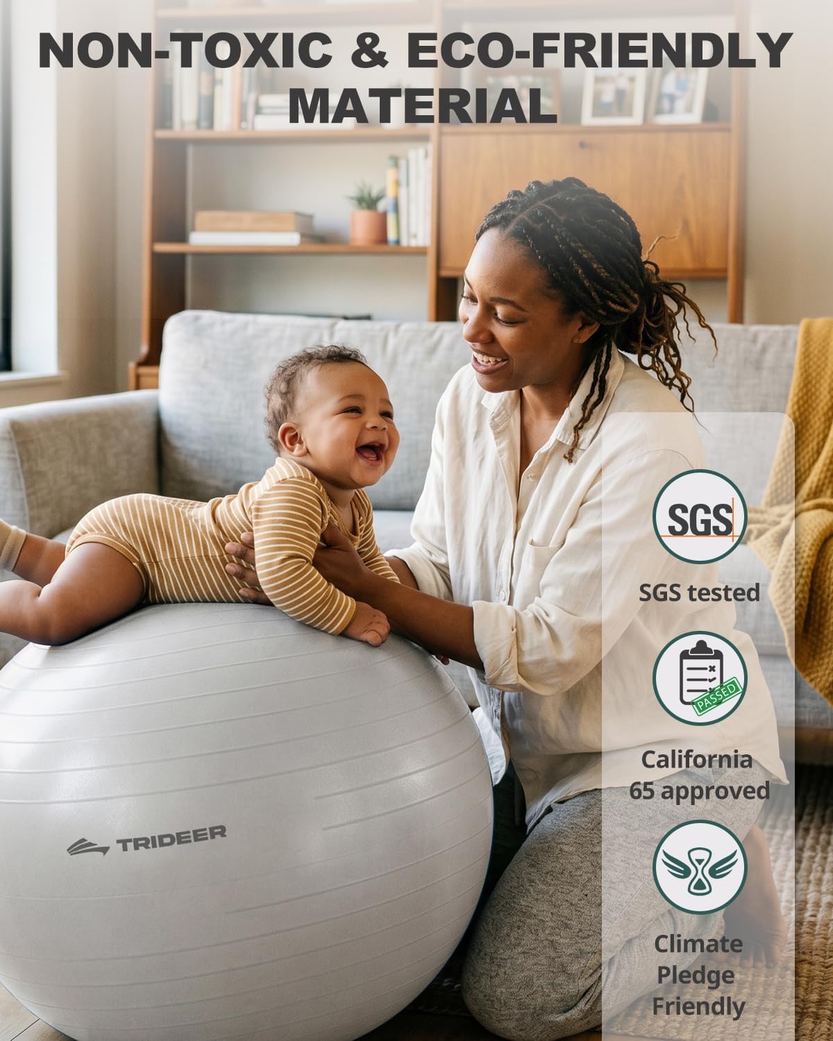 Yoga Ball for Exercise, Pilates, Core & Balance Training, Stability Ball for Pregnancy & Birthing Prep, Physical Therapy, Daily Stretching, Office Chair for Active Sitting, Quick Pump Included