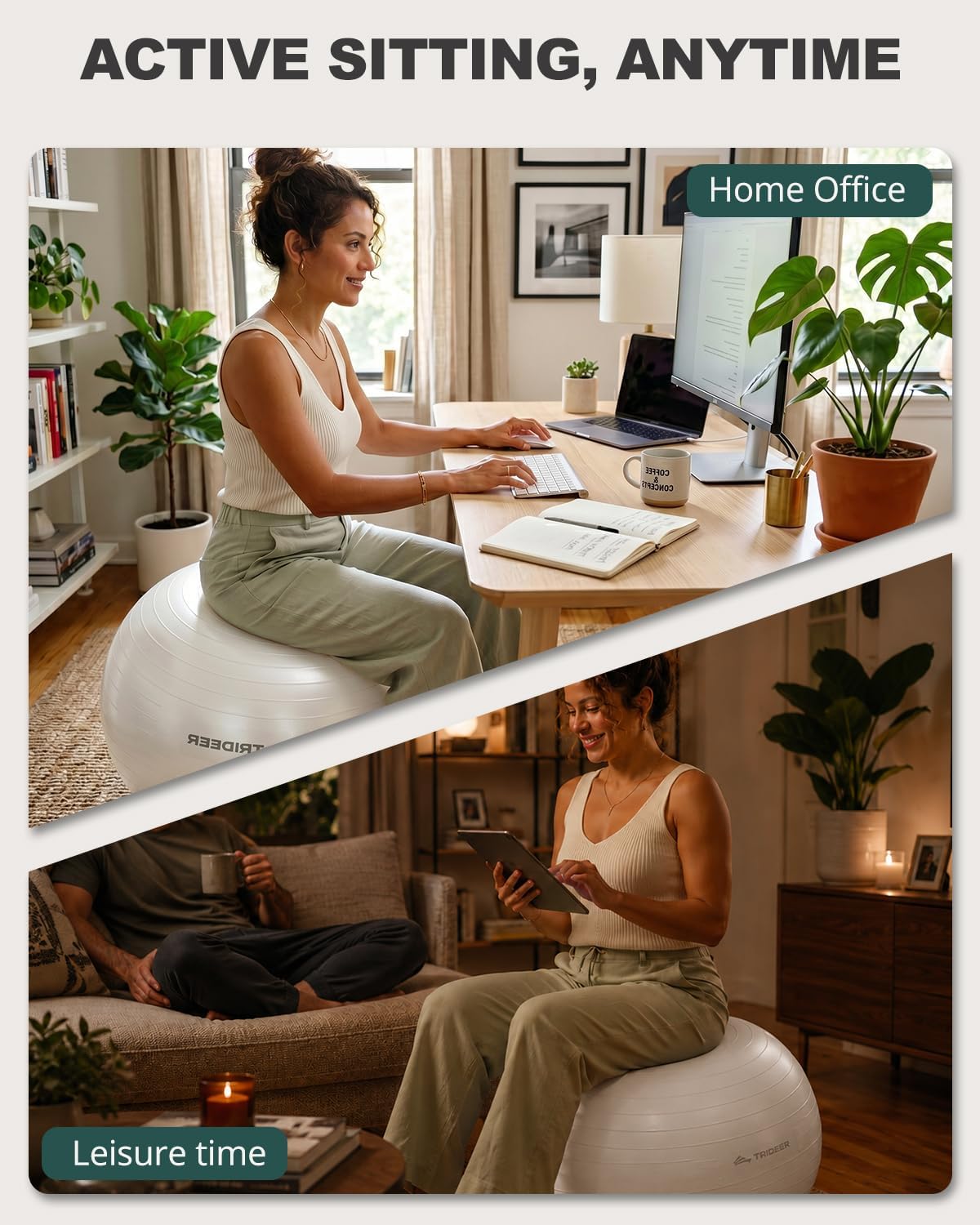 Yoga Ball for Exercise, Pilates, Core & Balance Training, Stability Ball for Pregnancy & Birthing Prep, Physical Therapy, Daily Stretching, Office Chair for Active Sitting, Quick Pump Included