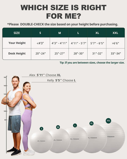 Yoga Ball for Exercise, Pilates, Core & Balance Training, Stability Ball for Pregnancy & Birthing Prep, Physical Therapy, Daily Stretching, Office Chair for Active Sitting, Quick Pump Included
