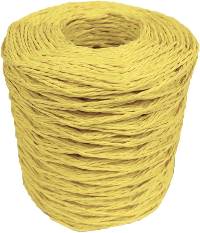 Natural Cotton Raffia Yarn Sun Hat Yarn Beach Bag Yarn DIY Craft Gift Box Packing Twine Raffia Ribbon Knitting Materials Lemon Yellow 200M/218 Yards