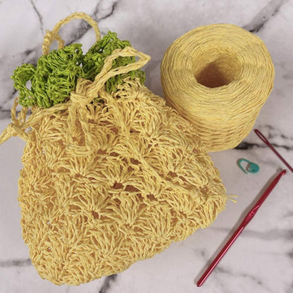 Natural Cotton Raffia Yarn Sun Hat Yarn Beach Bag Yarn DIY Craft Gift Box Packing Twine Raffia Ribbon Knitting Materials Lemon Yellow 200M/218 Yards