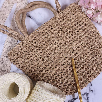Natural Cotton Raffia Yarn Sun Hat Yarn Beach Bag Yarn DIY Craft Gift Box Packing Twine Raffia Ribbon Knitting Materials Lemon Yellow 200M/218 Yards