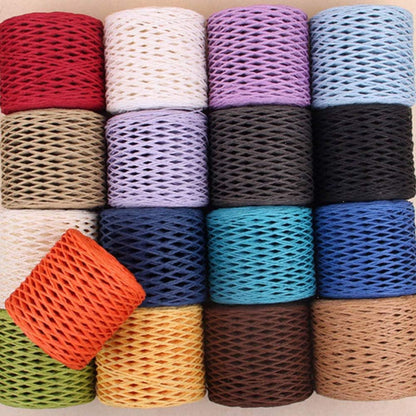 Natural Cotton Raffia Yarn Sun Hat Yarn Beach Bag Yarn DIY Craft Gift Box Packing Twine Raffia Ribbon Knitting Materials Lemon Yellow 200M/218 Yards