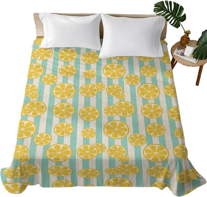 Flat Sheet, 1 Piece Top Sheet Twin Size Stripes Lemon Summer Soft Breathable Bed Sheet Spring Yellow Brushed Microfiber Bed Sheet, Wrinkle Resistant, Fade Resistant Bedding
