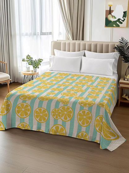 Flat Sheet, 1 Piece Top Sheet Twin Size Stripes Lemon Summer Soft Breathable Bed Sheet Spring Yellow Brushed Microfiber Bed Sheet, Wrinkle Resistant, Fade Resistant Bedding