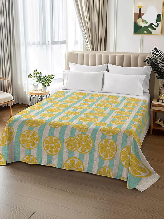 Flat Sheet, 1 Piece Top Sheet Twin Size Stripes Lemon Summer Soft Breathable Bed Sheet Spring Yellow Brushed Microfiber Bed Sheet, Wrinkle Resistant, Fade Resistant Bedding