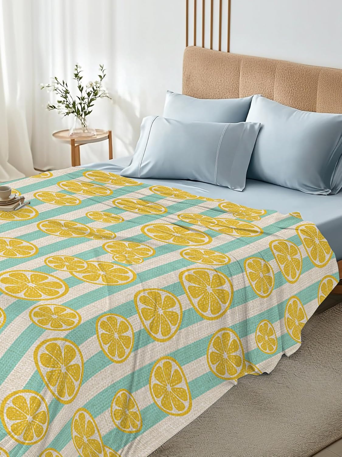 Flat Sheet, 1 Piece Top Sheet Twin Size Stripes Lemon Summer Soft Breathable Bed Sheet Spring Yellow Brushed Microfiber Bed Sheet, Wrinkle Resistant, Fade Resistant Bedding