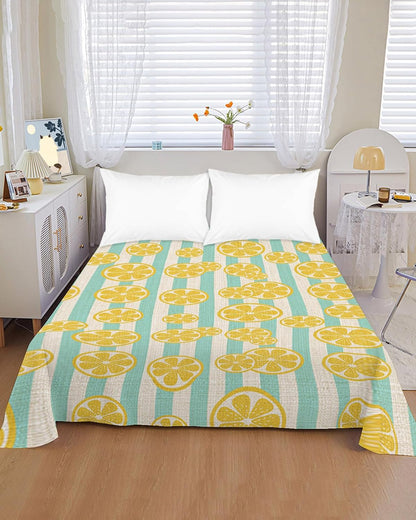 Flat Sheet, 1 Piece Top Sheet Twin Size Stripes Lemon Summer Soft Breathable Bed Sheet Spring Yellow Brushed Microfiber Bed Sheet, Wrinkle Resistant, Fade Resistant Bedding