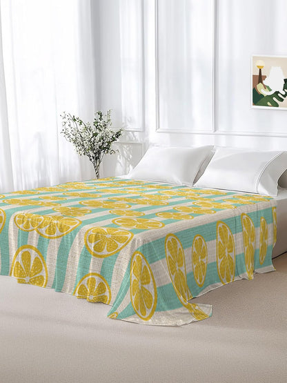 Flat Sheet, 1 Piece Top Sheet Twin Size Stripes Lemon Summer Soft Breathable Bed Sheet Spring Yellow Brushed Microfiber Bed Sheet, Wrinkle Resistant, Fade Resistant Bedding