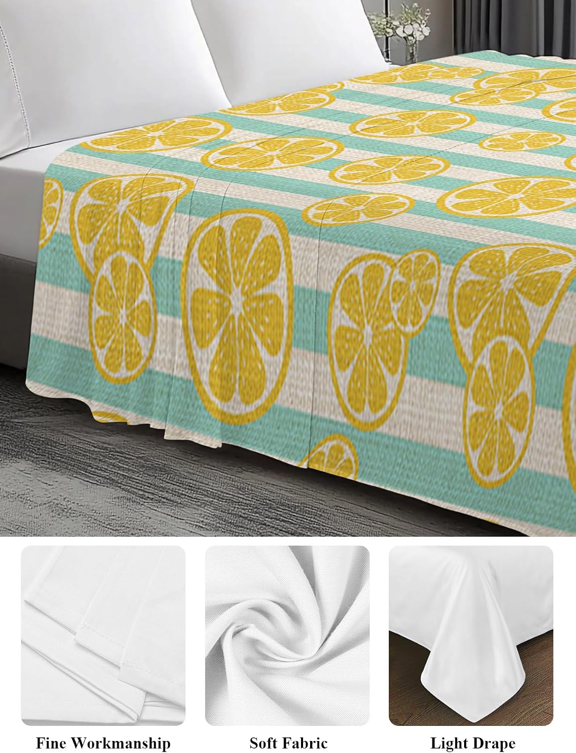Flat Sheet, 1 Piece Top Sheet Twin Size Stripes Lemon Summer Soft Breathable Bed Sheet Spring Yellow Brushed Microfiber Bed Sheet, Wrinkle Resistant, Fade Resistant Bedding